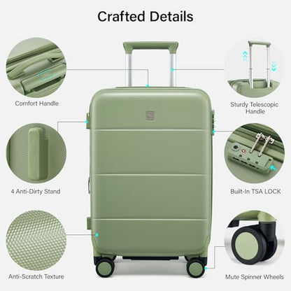 Hanke 24 Inch Luggage with Spinner Wheels, Expandable Medium Suitcase - color: Bamboo Green, size: 24 Inch EXT