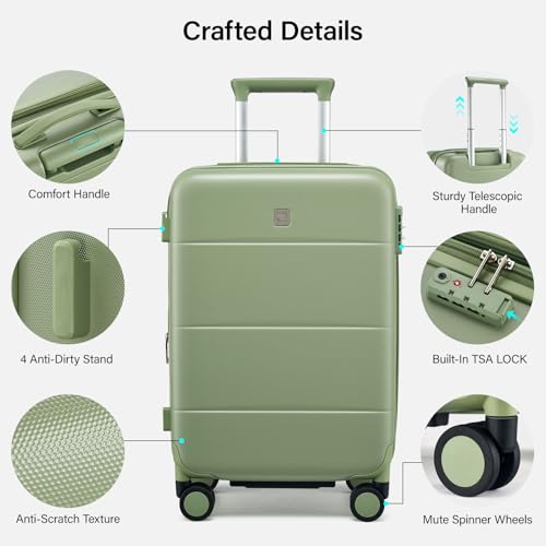 Hanke 24 Inch Luggage with Spinner Wheels, Expandable Medium Suitcase - color: Bamboo Green, size: 24 Inch EXT