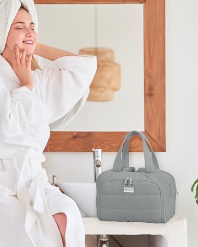 TOPDesign Travel Toiletry Bag, Puffer Makeup Organizer with Compartments - color: Grey