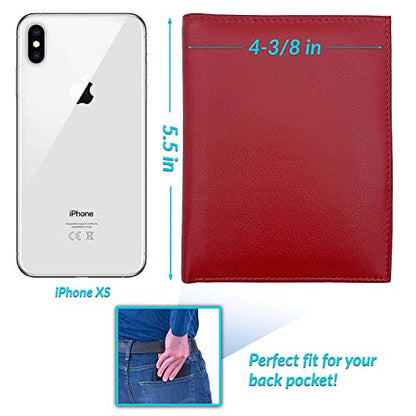 Red RFID Genuine Leather Passport Wallet - color: Red