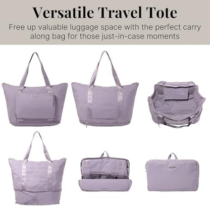 Baggallini Carryall Expandable Lightweight Travel Tote 22" Packable Folding Compact Nylon Washable Weekender w/Luggage Sleeve - color: Lilac