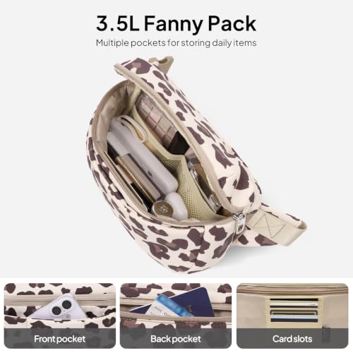 TOPEAST Waist Pack 3.5L Fanny Packs with Water Bottle Holder - color: Cream Leopard