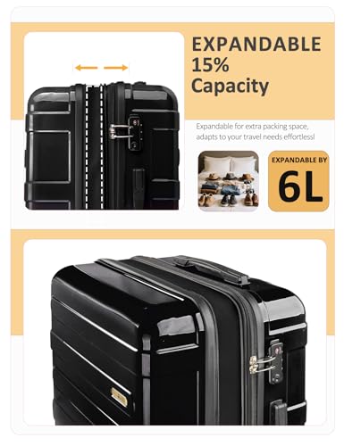 Tolino Luggage Sets 2 Piece (20/24 In),Expandable Suitcases with Wheels - color: Black, size: 2 Sets(20In/24In)