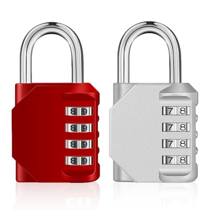 ZHEGE Combination Padlock 2 Pack, 4 Digit Lock for Locker (Silver & Red) - color: 2P, Sliver&Red, size: 2P