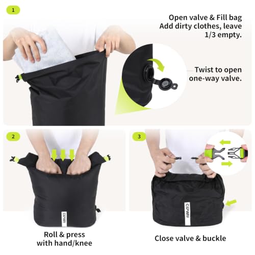 Travel Compression Laundry Bag for Dirty Clothes, 24L 2Pack