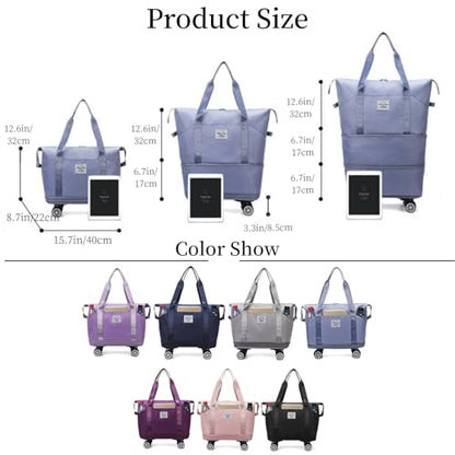 Expandable Rolling Duffle Bag, Travel Tote Bag with wheels, Large Waterproof Carry On Overnight Bag Hospital Bag Weekender with Spinners & Wet Pocket Deep Purple - color: Deep Purple
