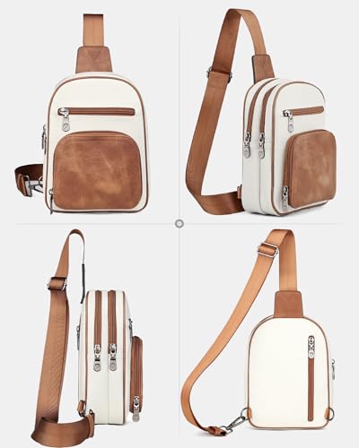 FADEON Sling Bags for Women Crossbody Bag, Designer PU Leather Sling Purse - color: Beige Brown, size: Small