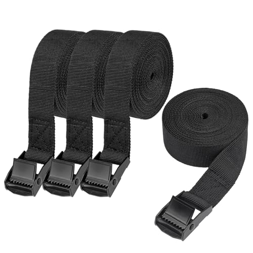 PEASUG Tie Down Straps, 4 Pack Lashing Straps with Buckles for Packing - color: Black, size: 1" x 11.5'