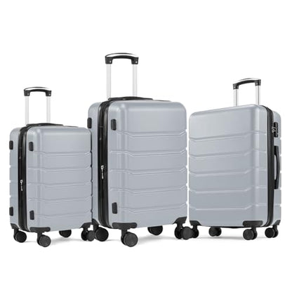 NEWBULIG 3 Piece Luggage Set, Expandable Suitcase with Spinner Wheels - color: Light Grey, size: 3-PCS Set (20/24/28 Inch)