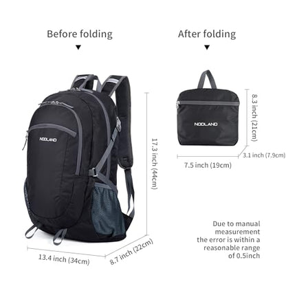 NODLAND Light Weight Packable Backpack for Travel Hiking 45L Foldable Water-Resistant Daypack Hydration Rucksack - color: Black, size: Medium 45L