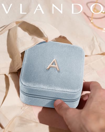VLANDO Small Jewelry Travel Case, Letter Z Case with Compact Mirror - color: Blue, size: Letter Z