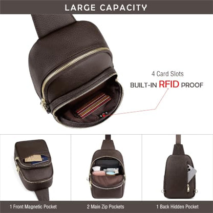 Anti Theft Sling Bag Leather Fanny Pack for Women Medium, Coffee - color: Coffee