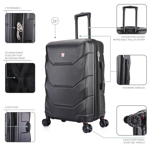 DUKAP ZONIX 26-Inch Medium Hardside Spinner Luggage Lightweight Black - color: Black, size: 26 Inch