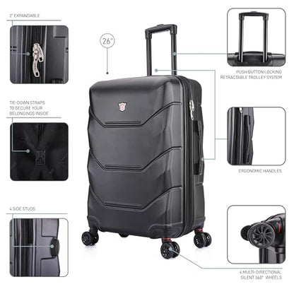 DUKAP ZONIX 26-Inch Medium Hardside Spinner Luggage Lightweight Black - color: Black, size: 26 Inch
