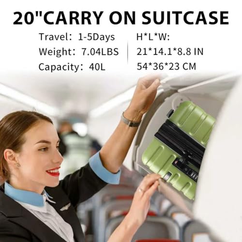 EMPSIGN Carry On Luggage with Spinner Wheels, 20-Inch, Green - color: GREEN