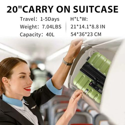 EMPSIGN Carry On Luggage with Spinner Wheels, 20-Inch, Green - color: GREEN