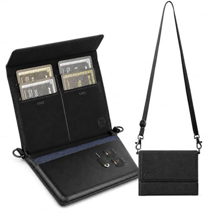 RFID Passport Card Wallet, Slim PU Leather Holder with Strap & 2 SIM Slots - color: black pro