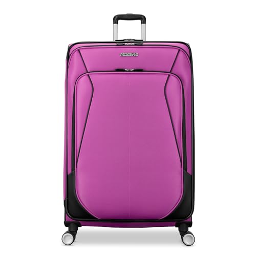 American Tourister 4 KIX 3.0 Checked-Large Softside Expandable Luggage with 4 Spinner Wheels, Hyper Violet - color: Hyper Violet, size: Large