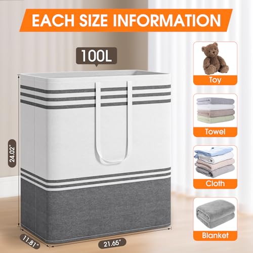 3 Pack Large Laundry Baskets, Laundry Hampers, Freestanding Waterproof Collapsible Clothes Bag with Extended & Reinforced Handles - Clothes Basket for Dorm, Bathroom, Home (100L) - size: 3 x 100L