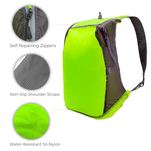 Lewis N. Clark Women's Packable Daypack, Hiking Camping Backpack, Ditty Bag, Charcoal/Neon Lemon, One Size - color: Charcoal/Neon Lemon