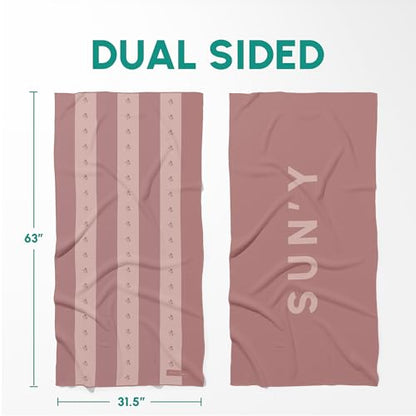 SUN'Y Waffle Microfiber Beach Towel, Sand Free, Quick Dry - Coastal Rose - color: Coastal Rose
