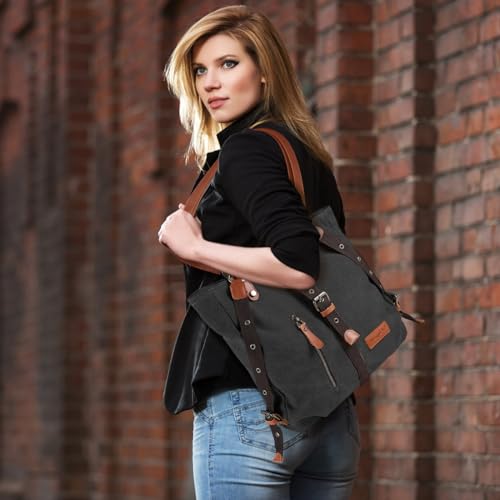 SHANGRI-LA Canvas Tote Handbag Casual Purse Shoulder Bag for Women Convertible Backpack - color: Black-1