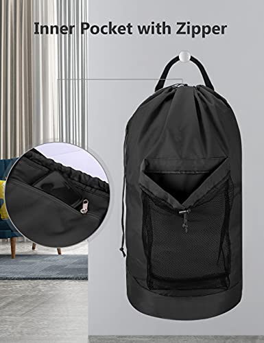 Dalykate Backpack Laundry Bag, 115L Large Hamper with Shoulder Straps, Drawstring Closure, Mesh Pocket, Black - color: Black