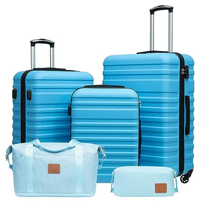 Coolife Luggage Set Hardside Suitcase,5 piece,Sky Blue(DB/TB/20/24/28) - color: Sky Blue, size: 5 piece set
