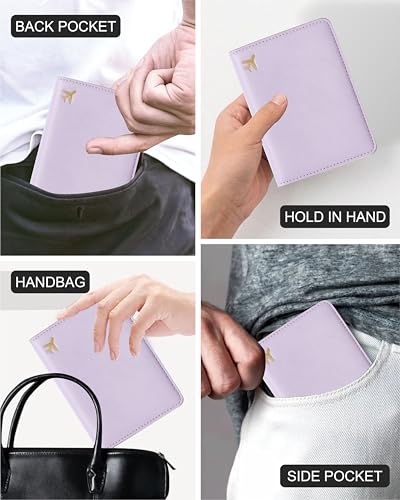Passport Holder for Travel Essentials RFID Blocking PU Leather - color: Lavender Purple