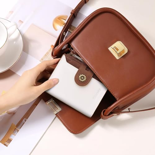 Wallet Women,RFID Blocking Leather Womens Wallet Bifold Compact Card Holder Small Wallet for Women with Removable ID Window(Whitebrown) - color: b-whitebrown