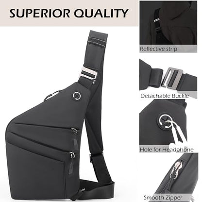 Anti Theft Crossbody Bags for Women Men, Multi-Pocket Shoulder Bag, Slim Sling Bags with 2 RFID Blocking Card - color: Right Shoulder-gray