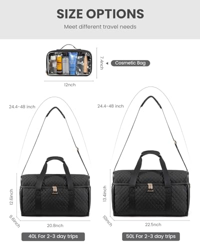 LOVEVOOK Travel Duffle Bag - Weekender & Overnight Bag with Toiletry & Wet Pocket, Carry-On Size, 3pc Set - color: Black-Black, size: Extra Large