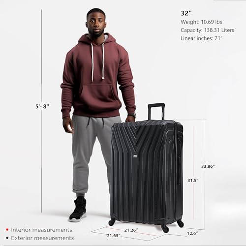 InUSA VASTY Luggage with Spinner Wheels | Durable Lightweight Hardside Suitcase, Travel Bag with Handle and Trolley, 32-Inch Extra-Large Checked Luggage | Black - color: Black, size: 32 Inch
