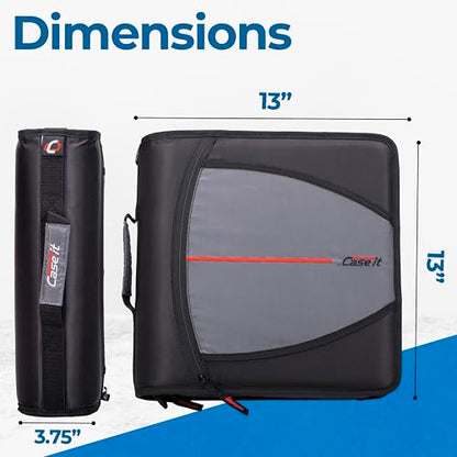 Case-it School Zipper Binder | 3-Inch O-Rings | 600-Sheet | D-146 Jet Black - color: A Jet Black, size: 6 Pack