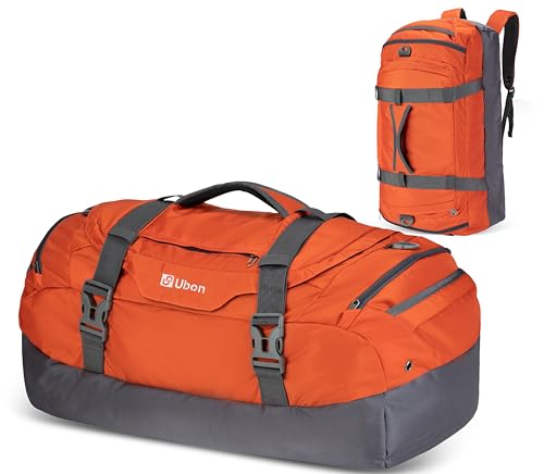 Ubon Convertible Duffel Backpack Weekender Gym Bag with Shoe Compartment - color: Orange, size: 80L