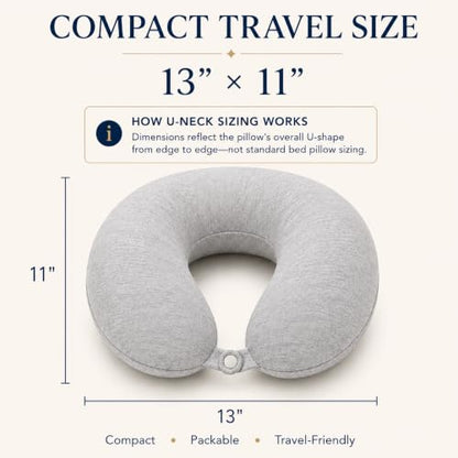 Continental Bedding U-Shaped Travel Neck Pillow, 13 x 11 Inch, Soft Plush Polyester Fiber Fill, Removable 80% Viscose Derived from Bamboo 20% Polyester Cover, Travel Case