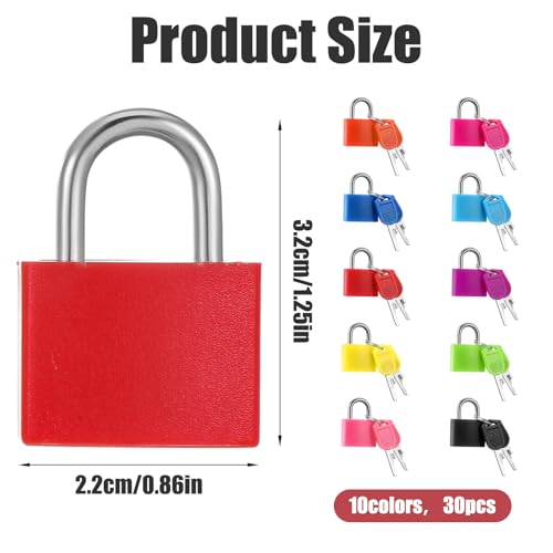 30PCS Luggage Locks with Keys Locker Lock Small Suitcase Lock Metal Padlock for Travel Backpack Box Gym Locker (10 Colors)