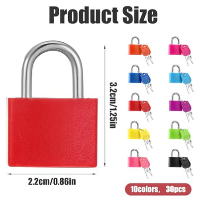 30PCS Luggage Locks with Keys Locker Lock Small Suitcase Lock Metal Padlock for Travel Backpack Box Gym Locker (10 Colors)