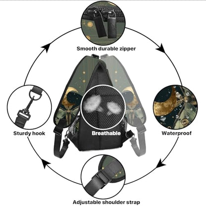 Yrebyou Moth Sling Bag for Women Lightweight Crossbody Backpack with Adjustable Strap Casual Daypack Roomy Capacity Breathable for Travel Work Daily Use - color: Metallic