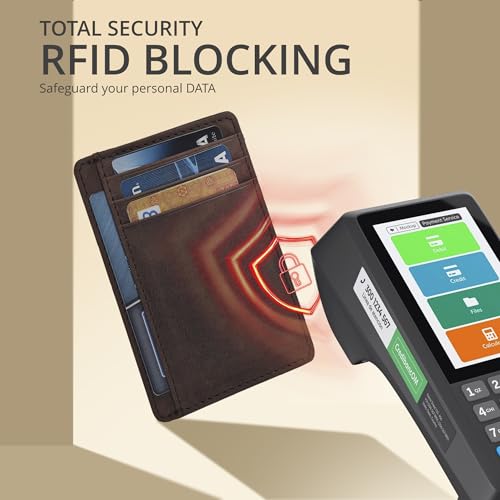 Slim Minimalist RFID Leather Wallet, Front Pocket Card Holder, Brown Hunter - color: Brown Hunter