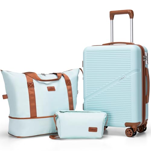 Cosbarn Carry On Luggage,3 Piece Carry On Suitcase,22x14x9 Airline Approved - color: MintGreen, style: Carry on Luggage With Duffel Bag