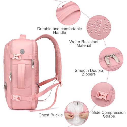 EZUOLA Carry on Travel Backpack for Women, Personal Item Travel Bag - color: Pink, size: Large-25L