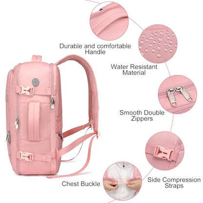 EZUOLA Carry on Travel Backpack for Women, Personal Item Travel Bag - color: Pink, size: Large-25L