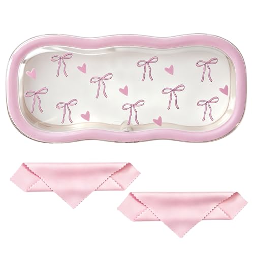 Glasses Case Hard Shell, Clear Eyeglass Case, Cute Holder for Sunglasses and Reading Glasses - color: Pink Bow