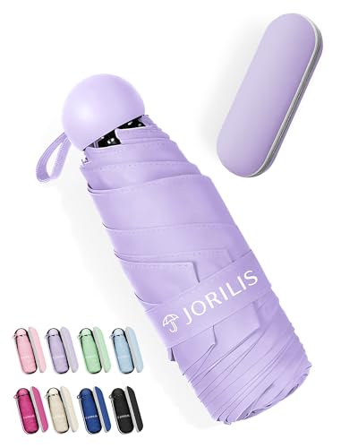 Jorilis Mini Compact Travel Umbrella with Case, Pocket Size UV Sun & Rain - color: Purple