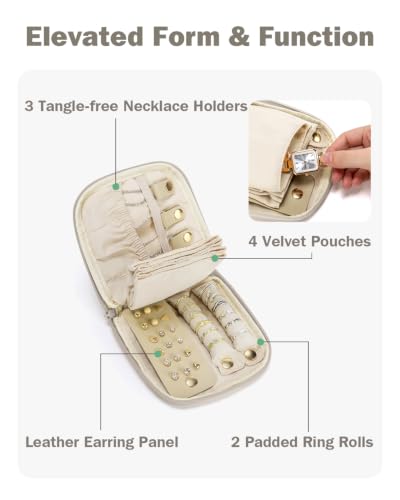 Travel Jewelry Case with Necklace Holder, Earring and Ring Organizer, Camel - color: Camel
