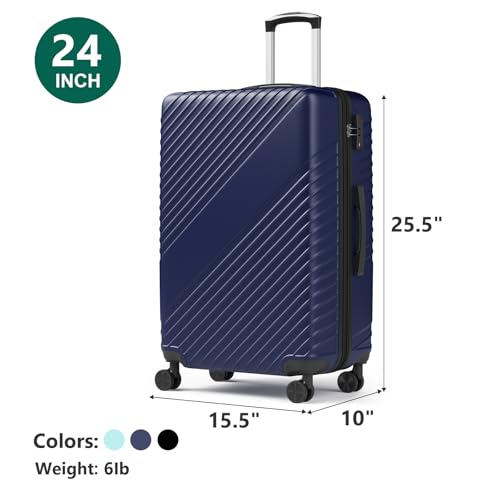 24 Inch Checked Luggage - Expandable Hardside Suitcases with 360° Spinner Wheels, TSA Lock, Airline-Approved Durable ABS Hardshell for Lightweight Travel & Business - color: Blue, size: 24 IN