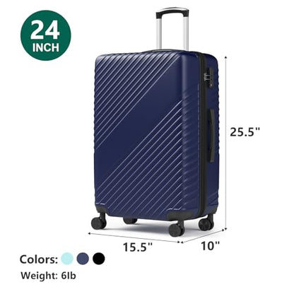 24 Inch Checked Luggage - Expandable Hardside Suitcases with 360° Spinner Wheels, TSA Lock, Airline-Approved Durable ABS Hardshell for Lightweight Travel & Business - color: Blue, size: 24 IN