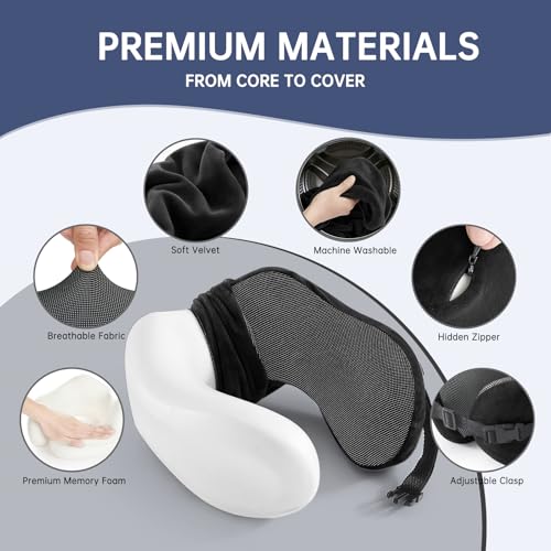 Travel Neck Pillow Memory Foam Adjustable Clasp for Airplane - color: Black