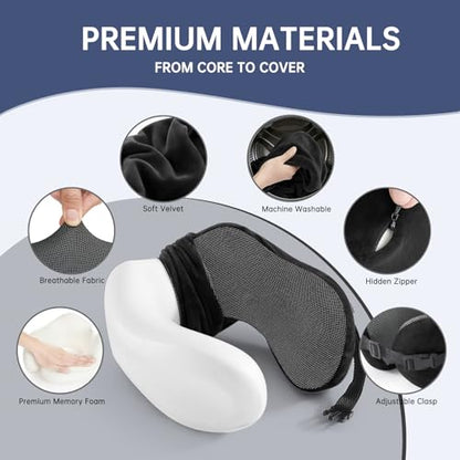 Travel Neck Pillow Memory Foam Adjustable Clasp for Airplane - color: Black